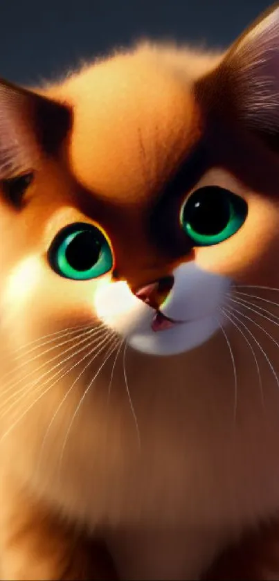 Charming cartoon cat with bright green eyes.