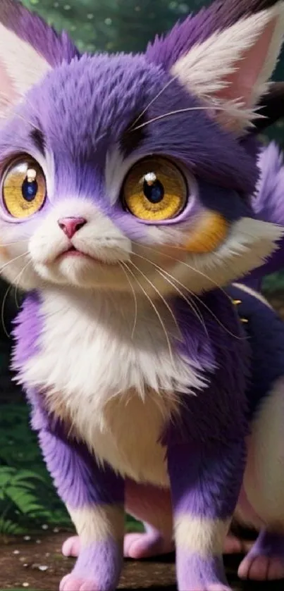 Adorable purple cartoon cat with big eyes