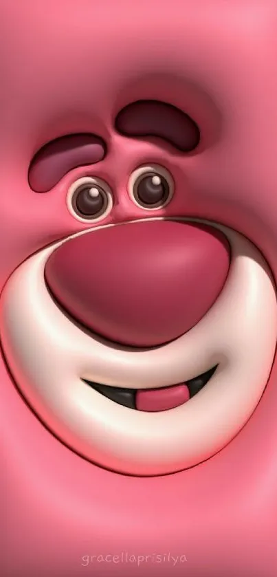 Vibrant pink cartoon character with a smiling face on a mobile wallpaper.