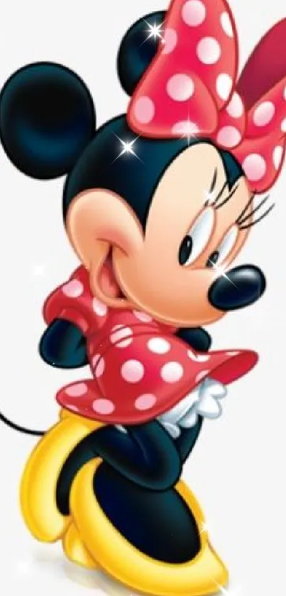 Adorable cartoon mouse in red polka dot dress mobile wallpaper.