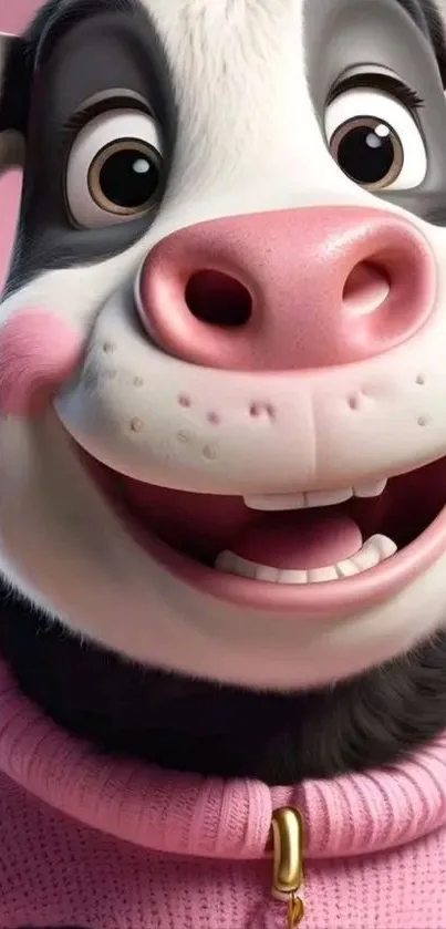 Adorable cartoon cow in pink sweater
