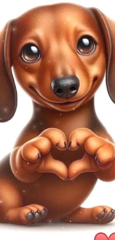 Cartoon dachshund puppy making a heart.