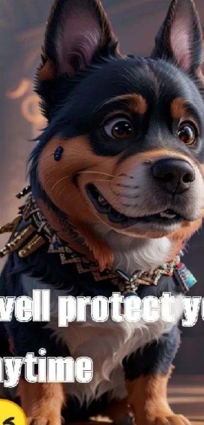 Adorable cartoon dog with a protective text overlay.