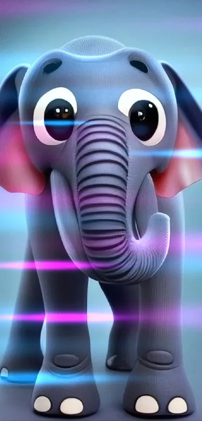 Cute 3D cartoon elephant on a blue background.