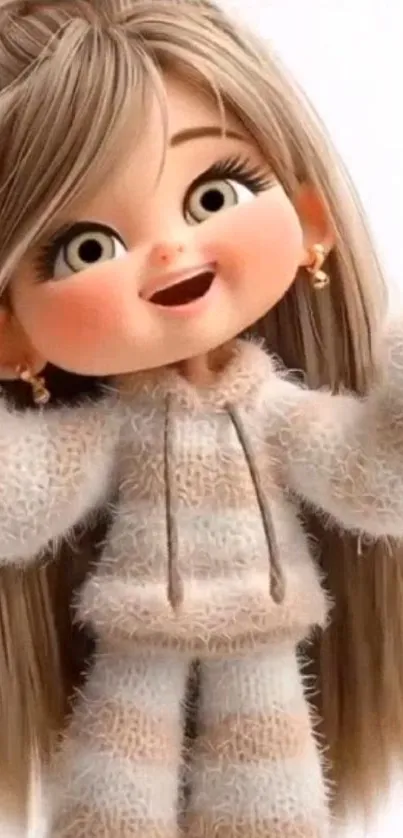 Adorable cartoon girl in cozy outfit.