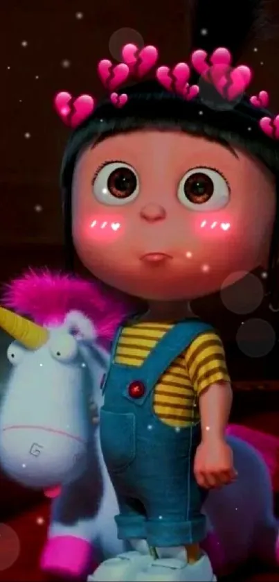 Cute cartoon girl with pink cheeks and unicorn.