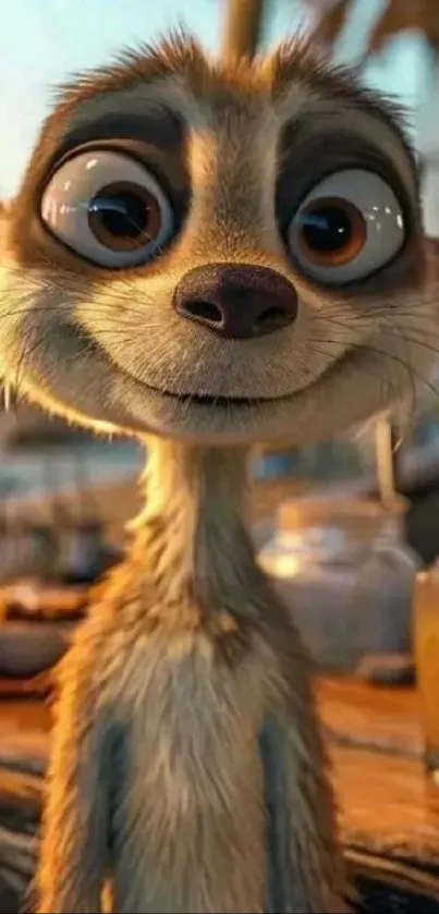 Adorable cartoon animal with big eyes and a playful smile.