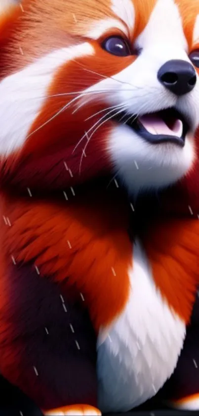 Cartoon red panda with bushy fur in vibrant red hues.