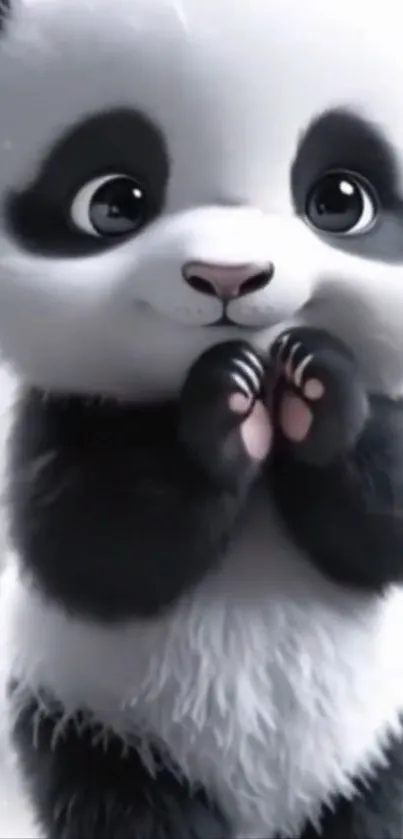 Cute cartoon panda with fluffy fur and big eyes.