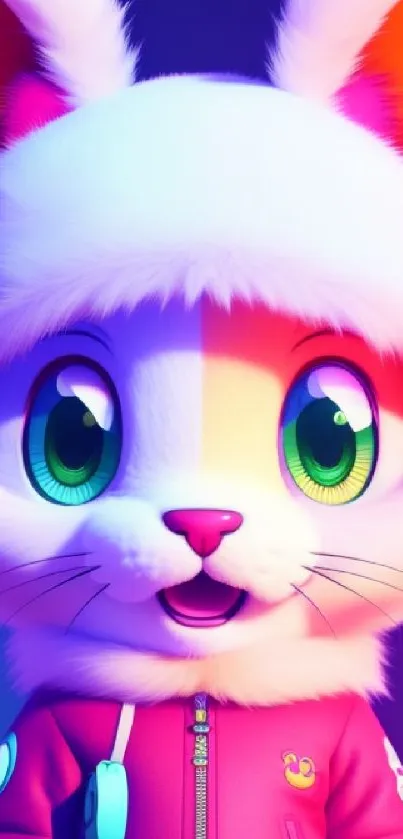 Cute cartoon rabbit with colorful background.