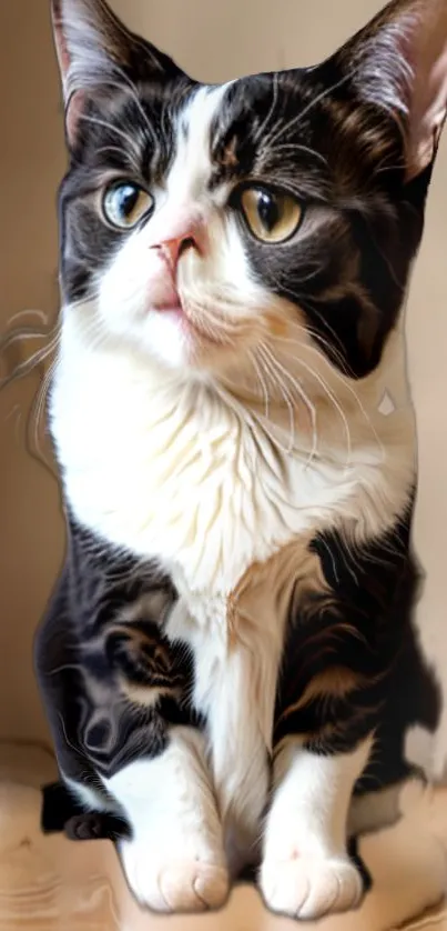 Adorable black and white cat digital artwork for phone wallpaper.