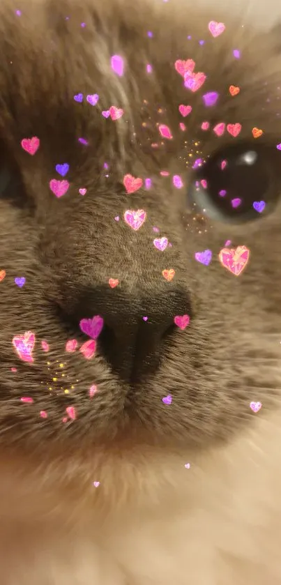 Close-up of a fluffy cat's face with soft fur and captivating eyes.