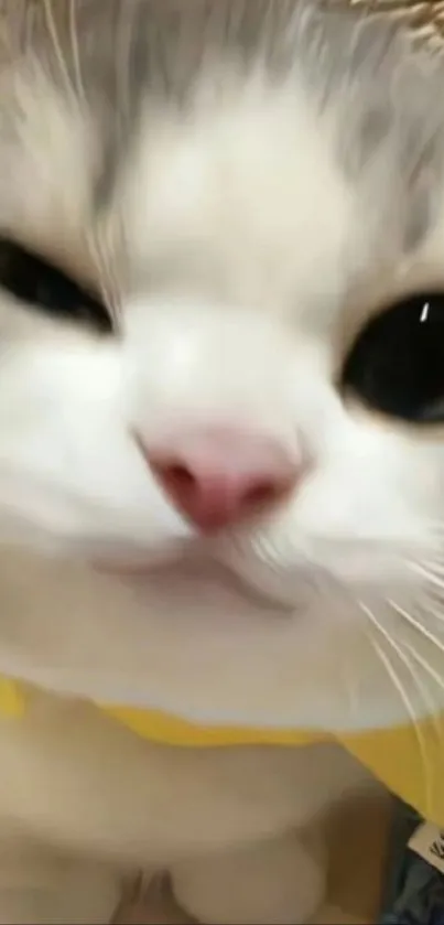 Close-up of an adorable cat with playful expression.