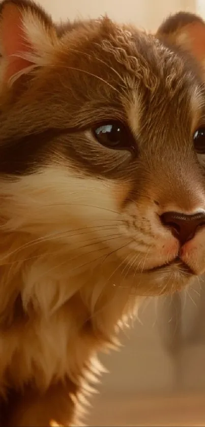 Close-up of an adorable cat with soft, warm tones, ideal for mobile wallpaper.