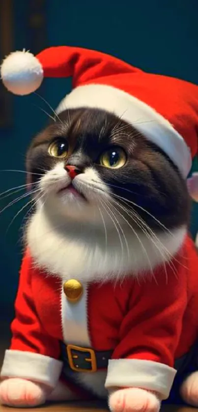 Cute cat wearing a Santa Claus outfit as a mobile wallpaper.