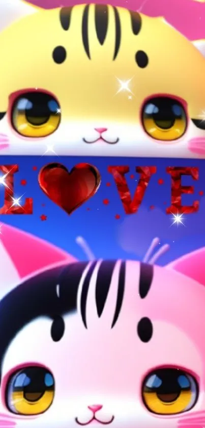 Cartoon cats with Love message wallpaper.