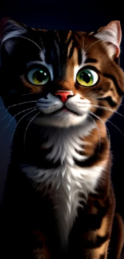 Adorable cat with green eyes on dark background