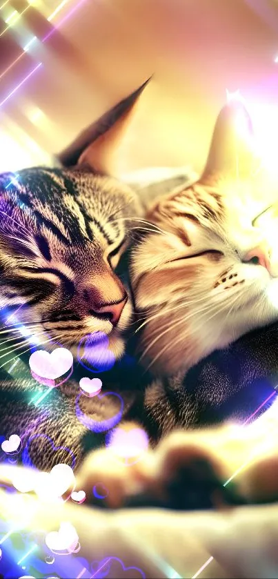 Two cute cats snuggling with warm orange tones.