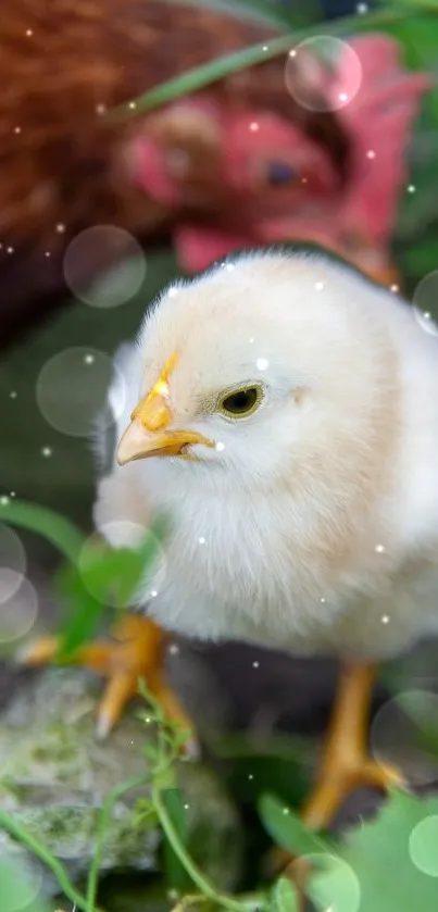 Adorable fluffy chick with bokeh lighting effect wallpaper.