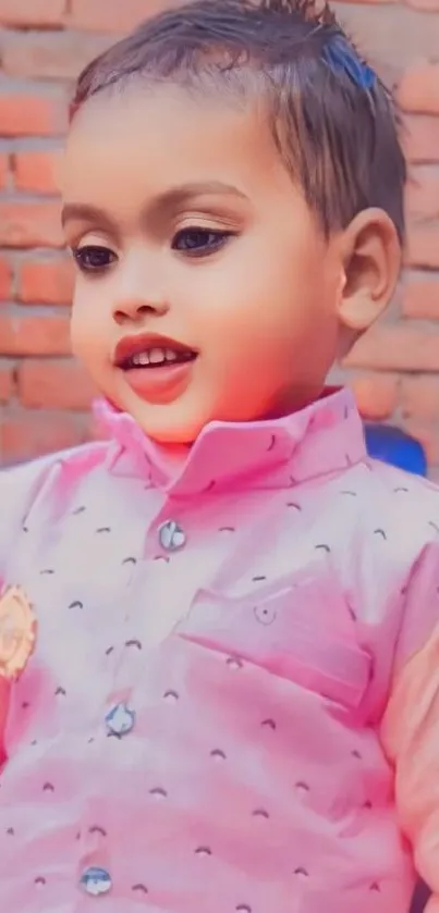 Adorable child smiling in pink outfit.