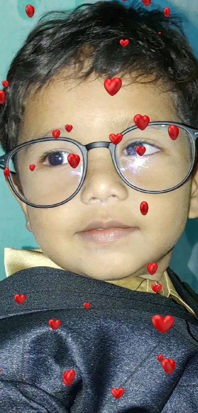 Adorable child in glasses with stylish outfit.