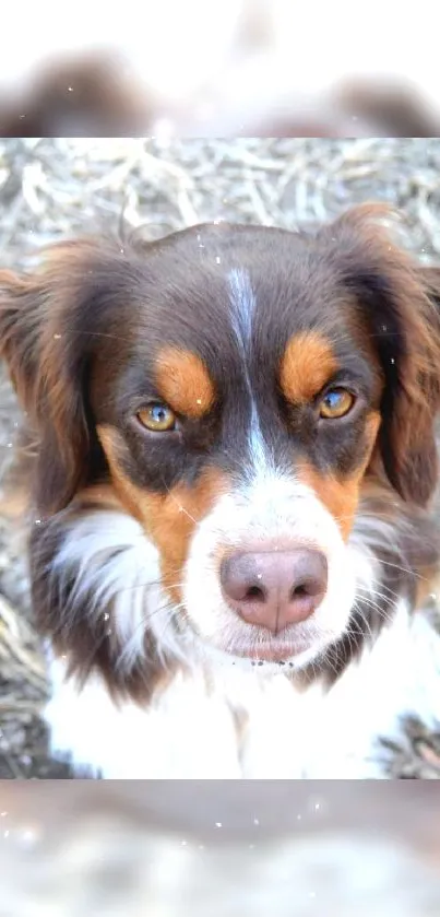 Cute close-up of a dog with captivating eyes, perfect for mobile backgrounds.