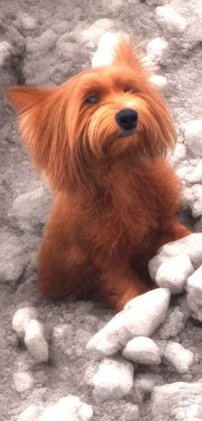 Adorable fluffy dog surrounded by snow