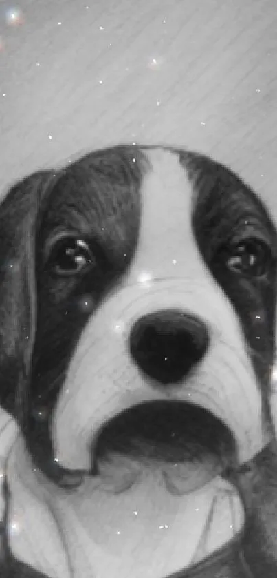 Monochrome sketch of a dog wearing a superhero costume on mobile wallpaper.