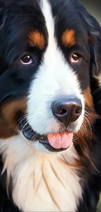 Fluffy Bernese Mountain Dog mobile wallpaper with black, white, and brown shades.