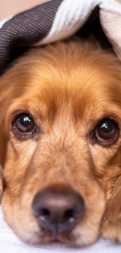 Cute dog under a cozy blanket, perfect wallpaper.