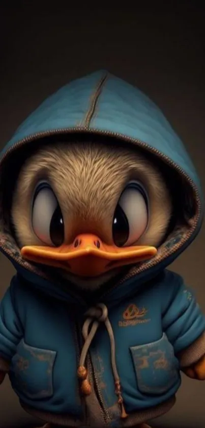 Adorable duckling wearing a blue hoodie