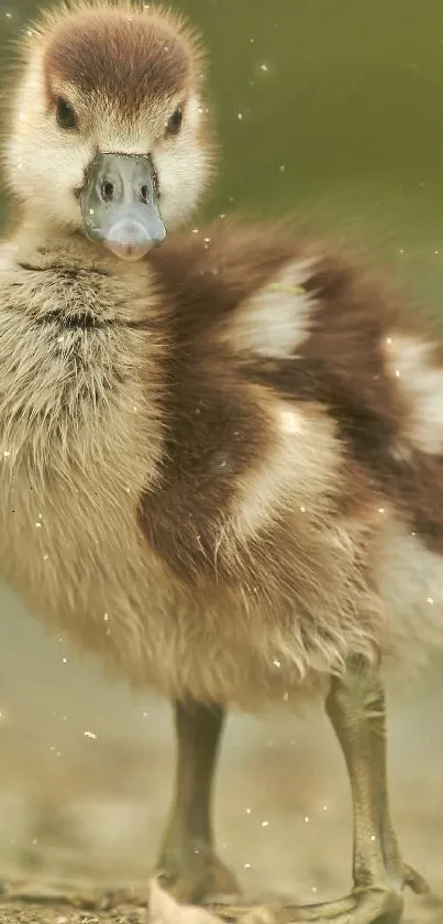 Cute fluffy duckling on a natural background, perfect for mobile wallpaper.