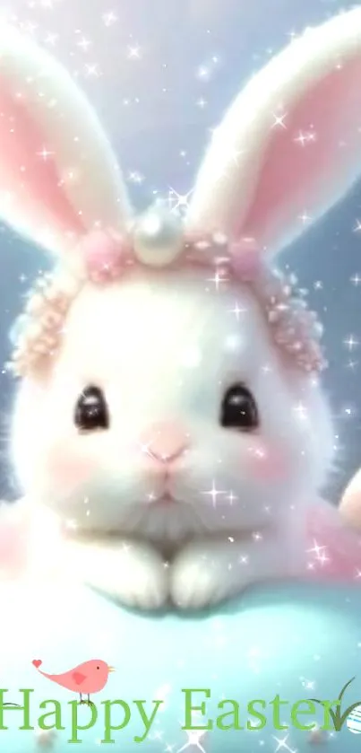 Adorable Easter bunny wallpaper with sparkles and pastel colors.