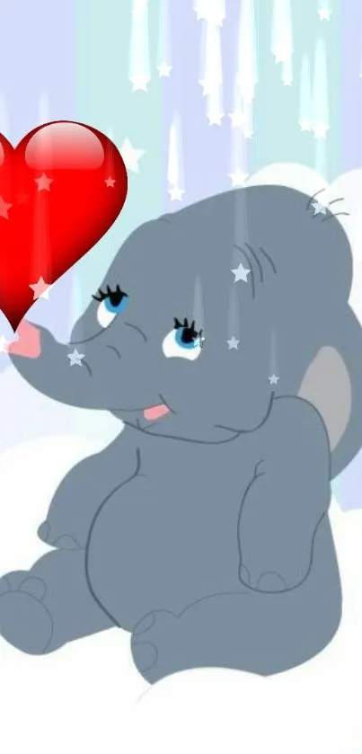 Cute cartoon elephant with heart cloud.