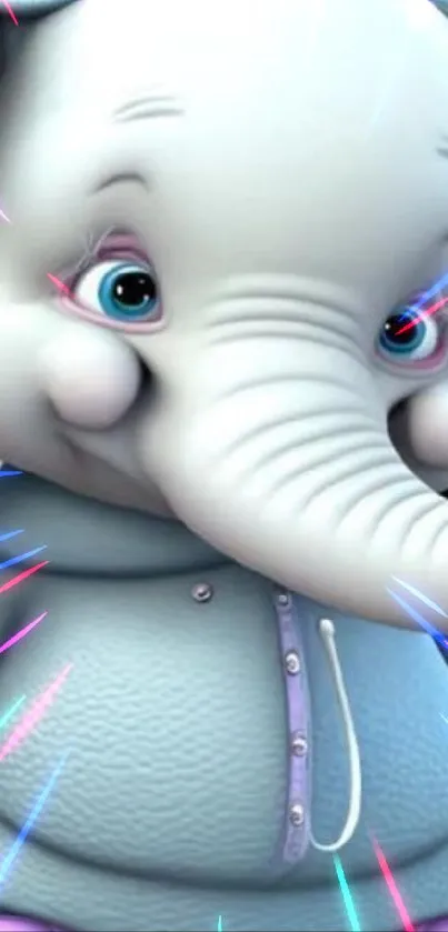 Adorable cartoon elephant in blue attire.