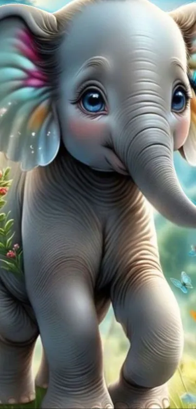 Adorable fantasy elephant art with butterflies