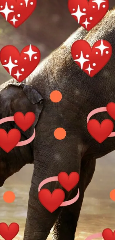 Elephant with hearts mobile wallpaper design