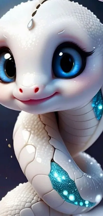 Cute fantasy snake with big blue eyes and magical details.