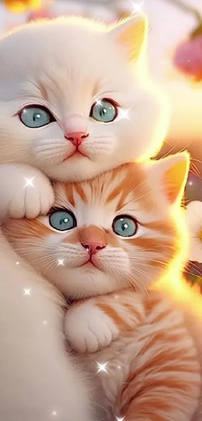 Two cute kittens with floral background in warm colors.