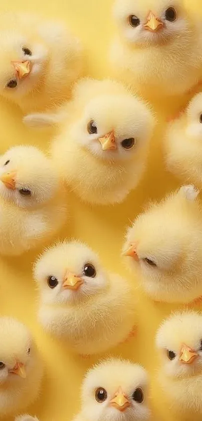 Adorable fluffy yellow chicks on a bright background.