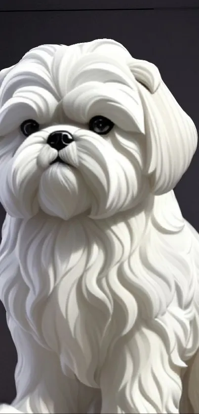 Adorable white fluffy dog illustration against a dark background.