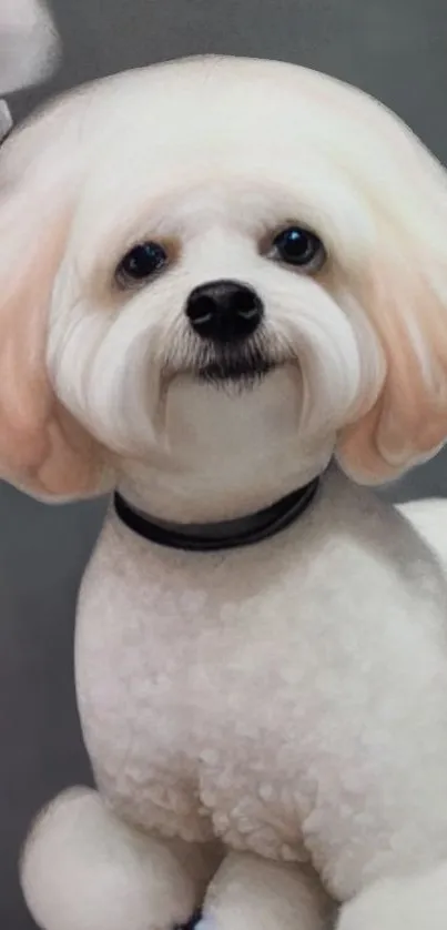 Cute fluffy dog with soft white fur sitting gracefully.