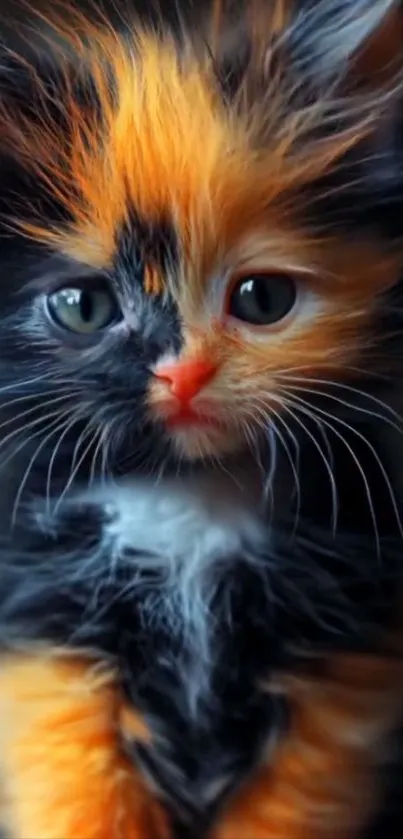 Adorable kitten with fluffy, multicolored fur