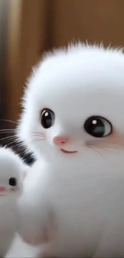 Adorable fluffy kittens with big eyes in soft focus wallpaper.