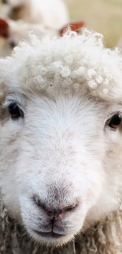 Close-up of a fluffy sheep with creamy wool texture, perfect for mobile wallpaper.