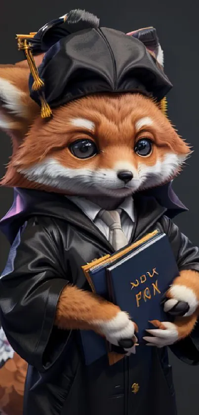 Cute fox dressed as a scholar holding a book.