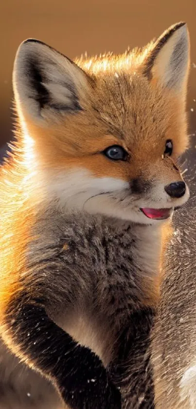 Charming fox cub in nature, close-up shot.