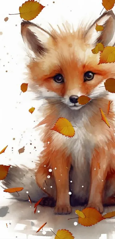 Cute fox watercolor painting mobile wallpaper.