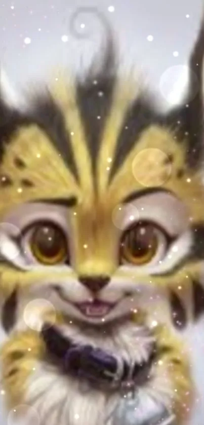 Adorable furry creature with large ears and vivid eyes in a magical setting wallpaper.