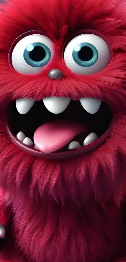 Cute red furry monster with big eyes.
